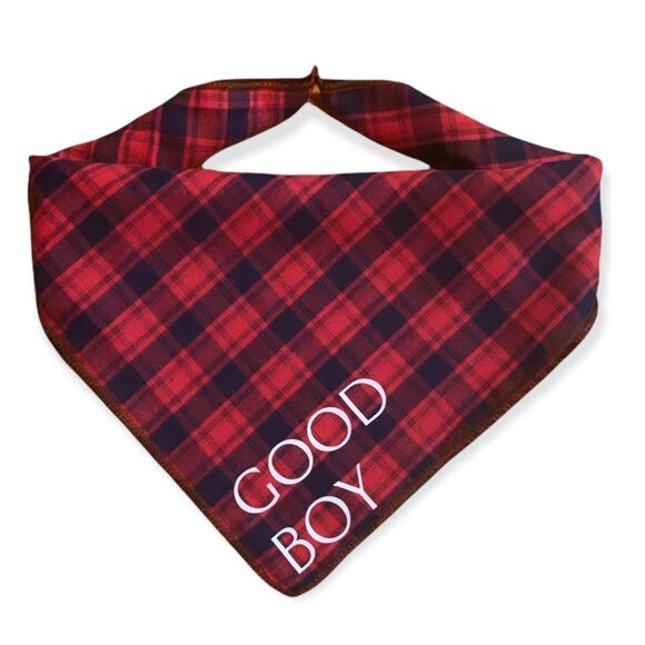 NWT Wool + Pepper Co. Good Boy Reversible Flannel Dog Bandana - Picture 2 of 5